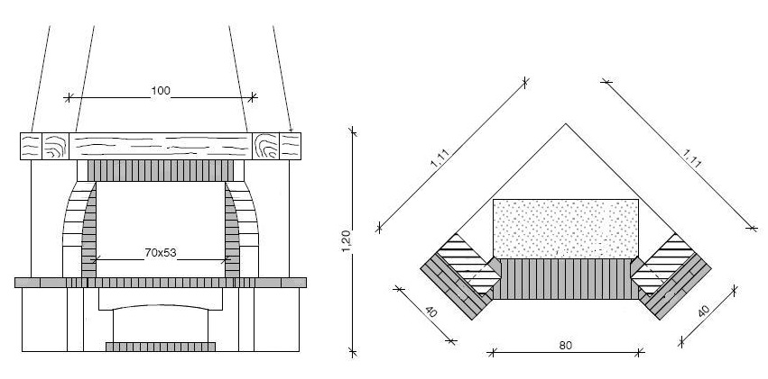 Чертеж углового камина